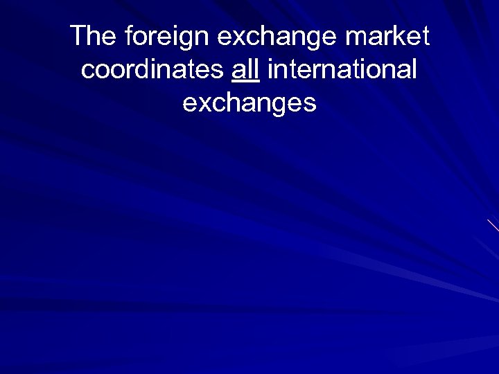 The foreign exchange market coordinates all international exchanges 