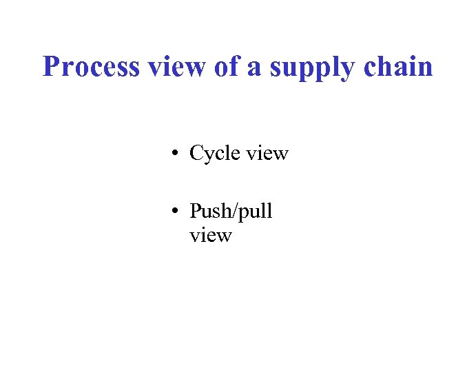 Process view of a supply chain • Cycle view • Push/pull view 