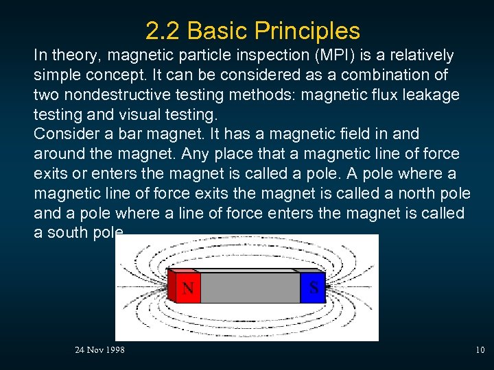 2. 2 Basic Principles In theory, magnetic particle inspection (MPI) is a relatively simple