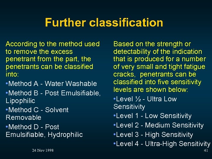 Further classification According to the method used to remove the excess penetrant from the