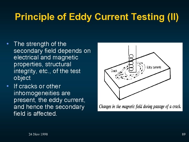 Principle of Eddy Current Testing (II) • The strength of the secondary field depends