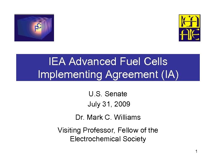 IEA Advanced Fuel Cells Implementing Agreement (IA) U. S. Senate July 31, 2009 Dr.