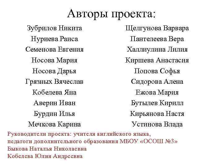 Авторы проекта: Зубрилов Никита Нуриева Раиса Семенова Евгения Носова Мария Носова Дарья Грязных Вячеслав