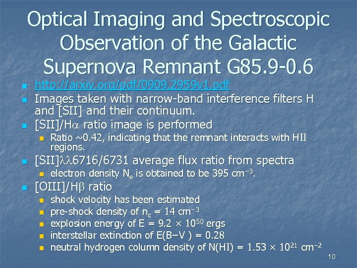 Optical Imaging and Spectroscopic Observation of the Galactic Supernova Remnant G 85. 9 -0.