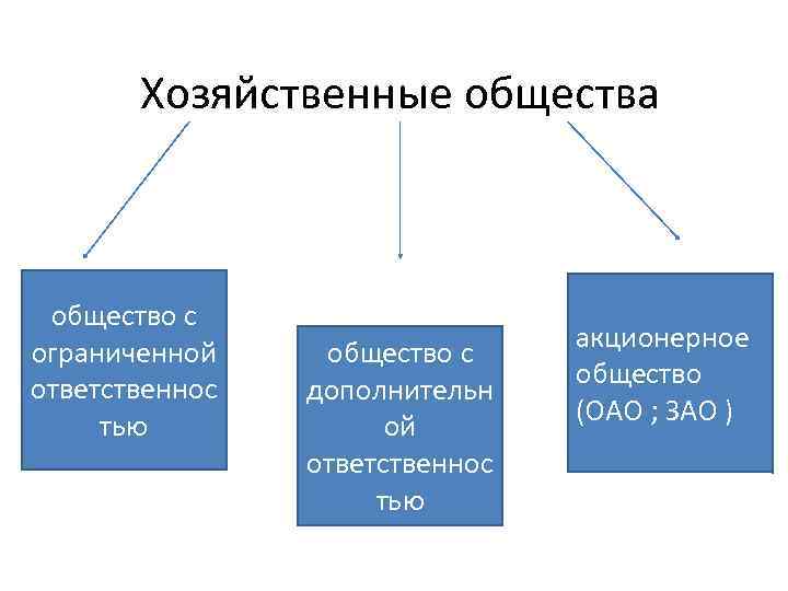 Хозяйственные общества общество с ограниченной ответственнос тью общество с дополнительн ой ответственнос тью акционерное