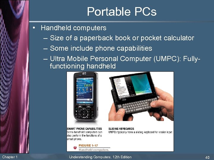 Portable PCs • Handheld computers – Size of a paperback book or pocket calculator