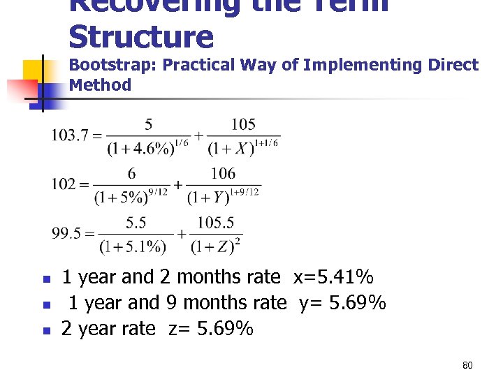 Recovering the Term Structure Bootstrap: Practical Way of Implementing Direct Method n n n