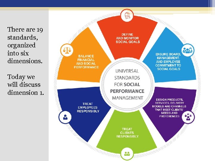 There are 19 standards, organized into six dimensions. Today we will discuss dimension 1.