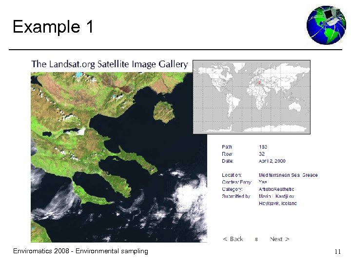 Example 1 Enviromatics 2008 - Environmental sampling 11 
