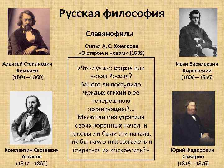 Русская философия Славянофилы Статья А. С. Хомякова «О старом и новом» (1839) Алексей Степанович