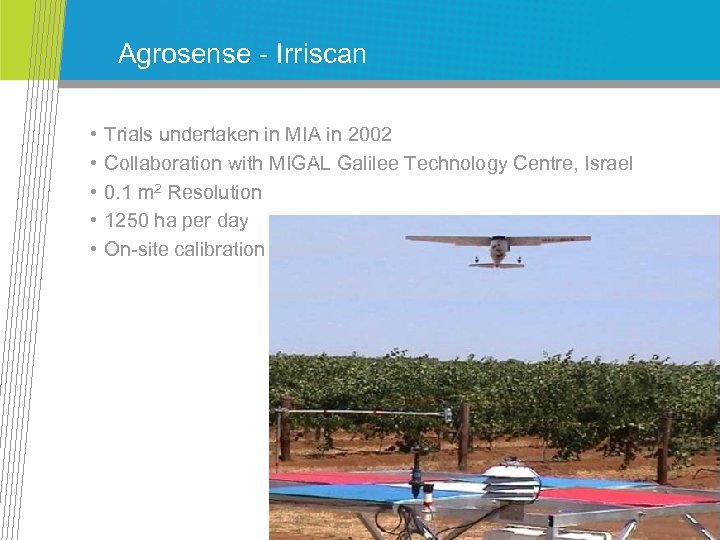 Agrosense - Irriscan • • • Trials undertaken in MIA in 2002 Collaboration with
