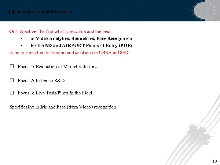 Three foci of our R&D work: Our objective: To find what is possible and