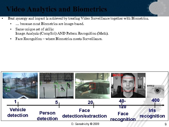 Video Analytics and Biometrics • Best synergy and impact is achieved by treating Video