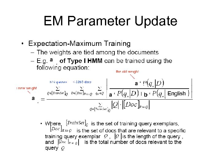EM Parameter Update a a‘ b‘ English 