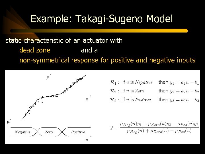 Example: Takagi-Sugeno Model static characteristic of an actuator with dead zone and a non-symmetrical
