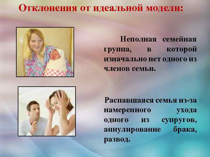 Отклонения от идеальной модели: Неполная семейная группа, в которой изначально нет одного из членов