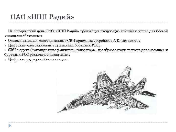 ОАО «НПП Радий» На сегодняшний день ОАО «НПП Радий» производит следующие комплектующие для боевой