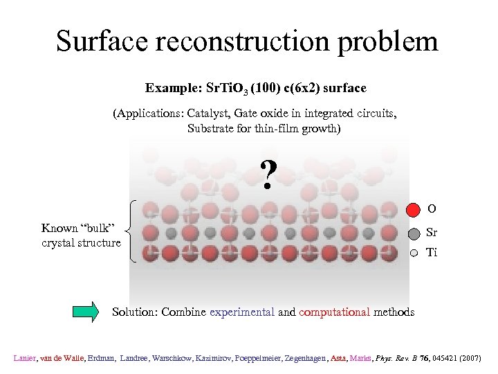 Surface reconstruction problem Example: Sr. Ti. O 3 (100) c(6 x 2) surface (Applications: