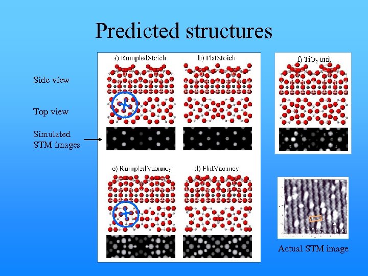 Predicted structures Side view Top view Simulated STM images Actual STM image 