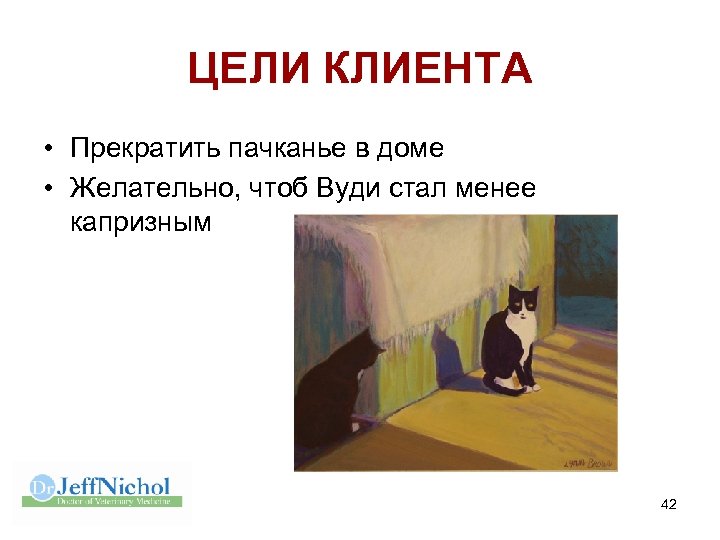 ЦЕЛИ КЛИЕНТА • Прекратить пачканье в доме • Желательно, чтоб Вуди стал менее капризным