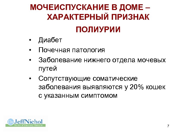 МОЧЕИСПУСКАНИЕ В ДОМЕ – ХАРАКТЕРНЫЙ ПРИЗНАК ПОЛИУРИИ • • Диабет Почечная патология Заболевание нижнего