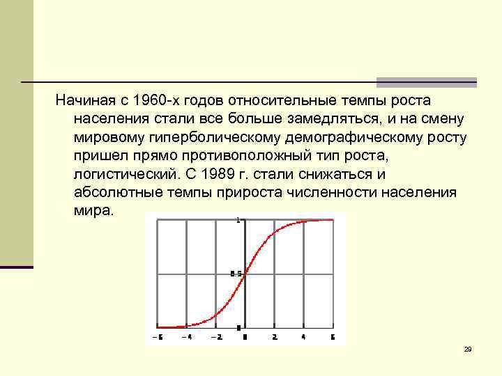 Начиная с 1960 -х годов относительные темпы роста населения стали все больше замедляться, и