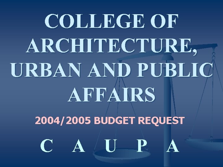 COLLEGE OF ARCHITECTURE, URBAN AND PUBLIC AFFAIRS 2004/2005 BUDGET REQUEST C A U P