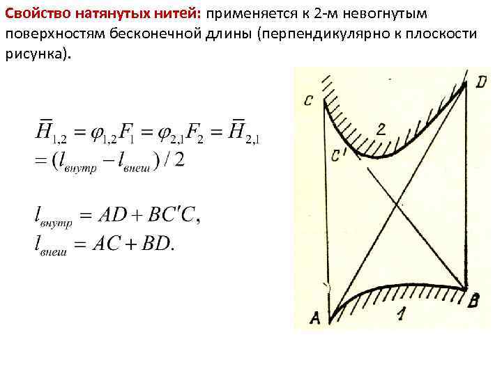Свойство натянутых нитей: применяется к 2 -м невогнутым 6 Тепломассообмен Лекция поверхностям бесконечной длины