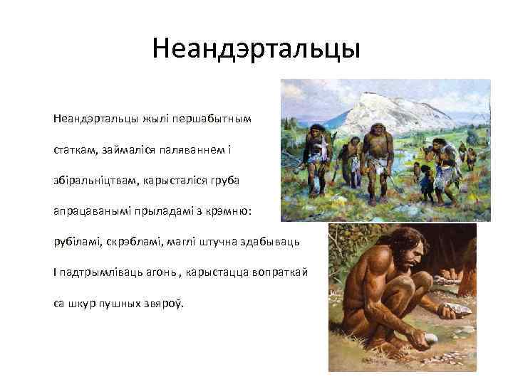 Неандэртальцы жылі першабытным статкам, займаліся паляваннем і збіральніцтвам, карысталіся груба апрацаванымі прыладамі з крэмню: