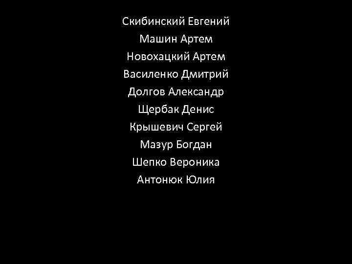Скибинский Евгений Машин Артем Новохацкий Артем Василенко Дмитрий Долгов Александр Щербак Денис Крышевич Сергей