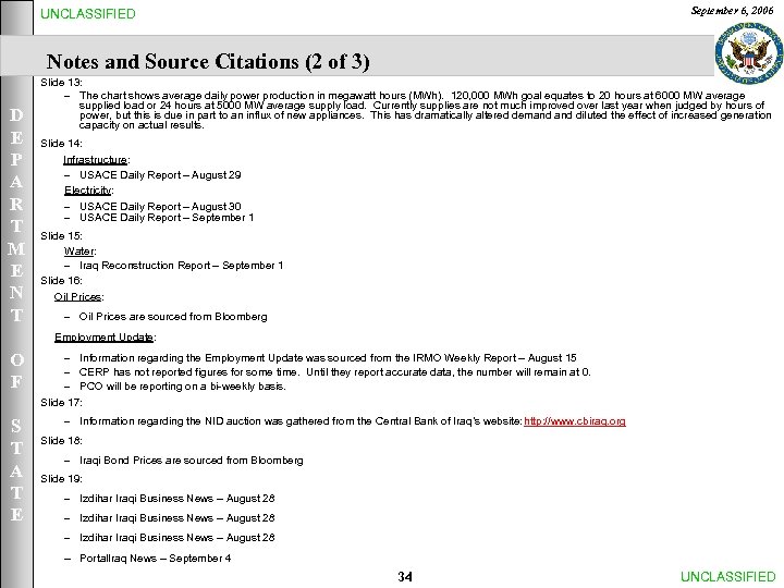 September 6, 2006 UNCLASSIFIED D E P A R T M E N T
