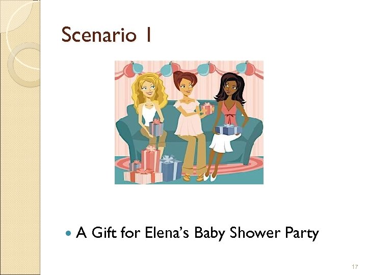 Scenario 1 A Gift for Elena’s Baby Shower Party 17 