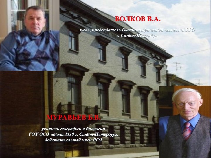 ВОЛКОВ В. А. к. г. н. , председатель Океанографической комиссии РГО, г. Санкт-Петербург МУРАВЬЕВ