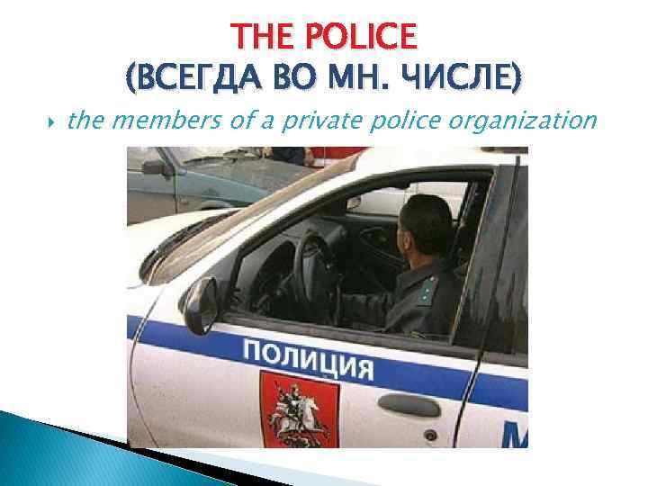 THE POLICE (ВСЕГДА ВО МН. ЧИСЛЕ) the members of a private police organization 