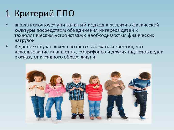1 Критерий ППО • • школа использует уникальный подход к развитию физической культуры посредством