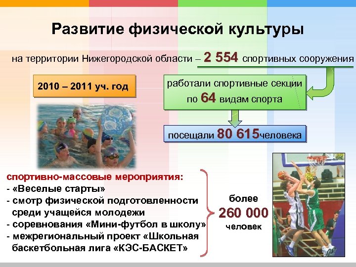Развитие физической культуры на территории Нижегородской области – 2 2010 – 2011 уч. год