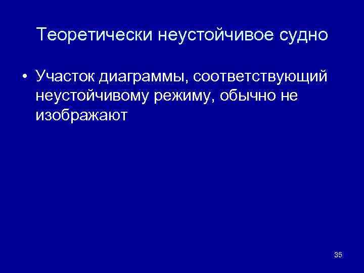 Теоретически неустойчивое судно • Участок диаграммы, соответствующий неустойчивому режиму, обычно не изображают 35 