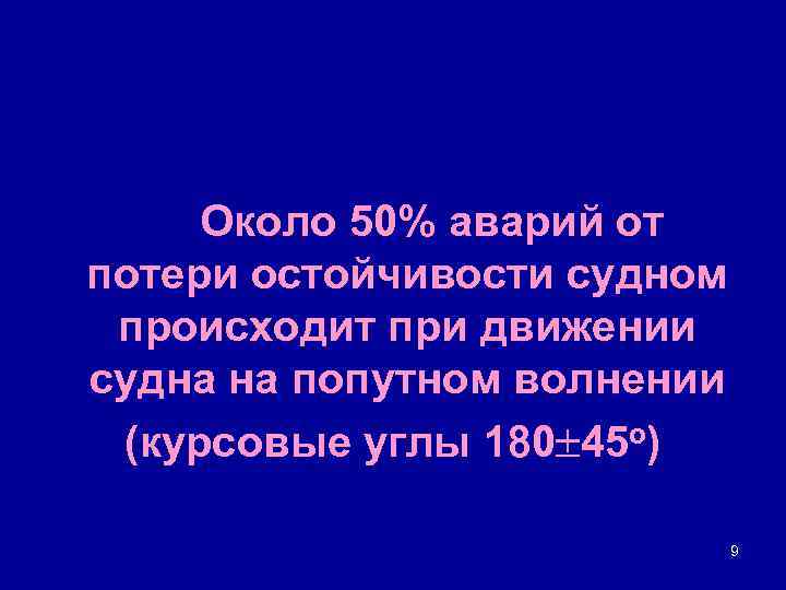 Около 50% аварий от потери остойчивости судном происходит при движении судна на попутном волнении