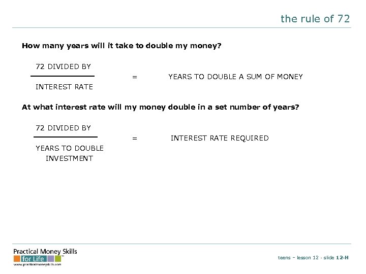 the rule of 72 How many years will it take to double my money?