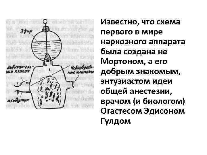 Известно, что схема первого в мире наркозного аппарата была создана не Мортоном, а его