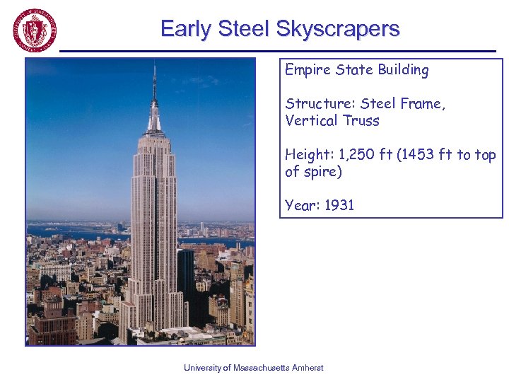 Early Steel Skyscrapers Empire State Building Structure: Steel Frame, Vertical Truss Height: 1, 250