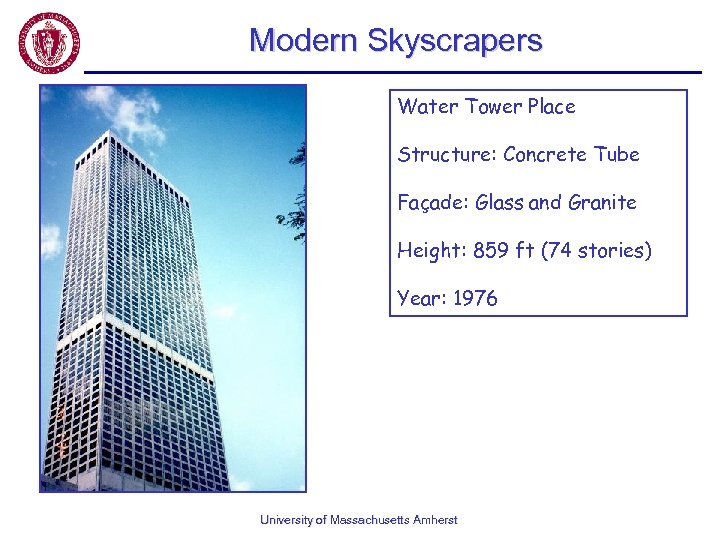 Modern Skyscrapers Water Tower Place Structure: Concrete Tube Façade: Glass and Granite Height: 859