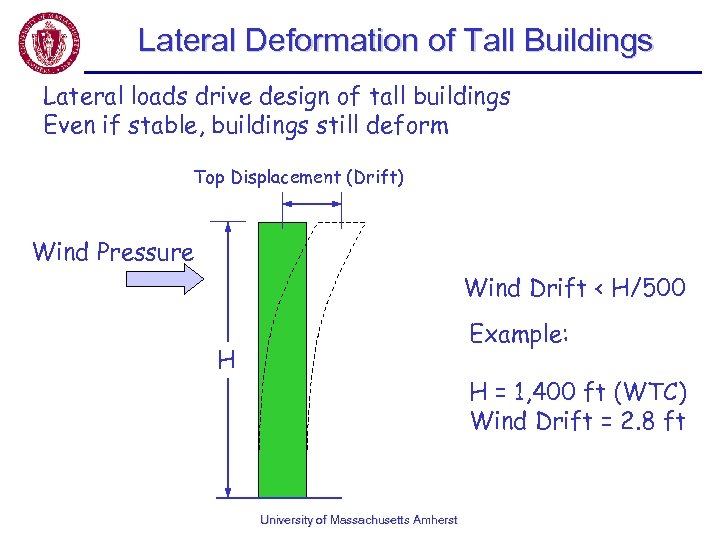 Lateral Deformation of Tall Buildings Lateral loads drive design of tall buildings Even if