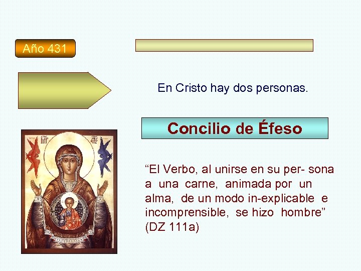 Año 431 En Cristo hay dos personas. Concilio de Éfeso “El Verbo, al unirse
