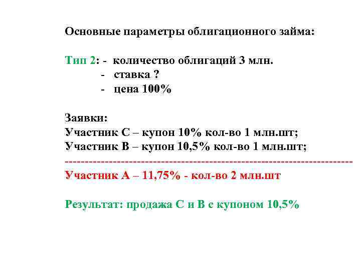 Основные параметры облигационного займа: Тип 2: - количество облигаций 3 млн. - ставка ?