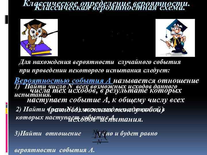 Классическое определение вероятности. Классическая вероятностная схема. Для нахождения вероятности случайного события при проведении некоторого