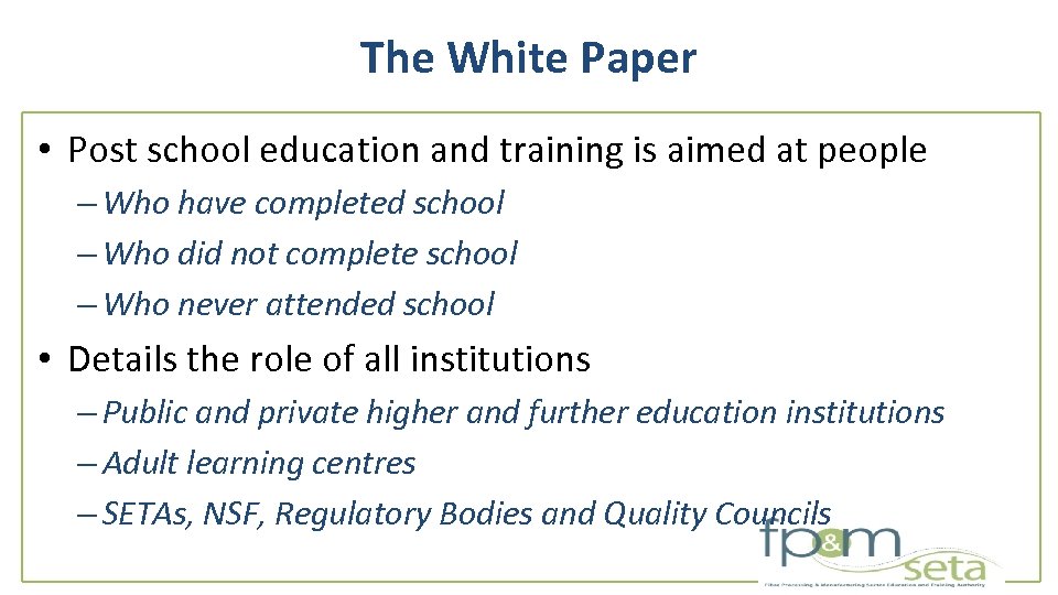 white paper post school education and training