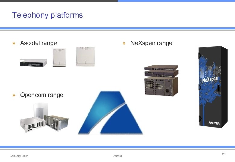 Telephony platforms » Ascotel range » Ne. Xspan range » Opencom range January 2007