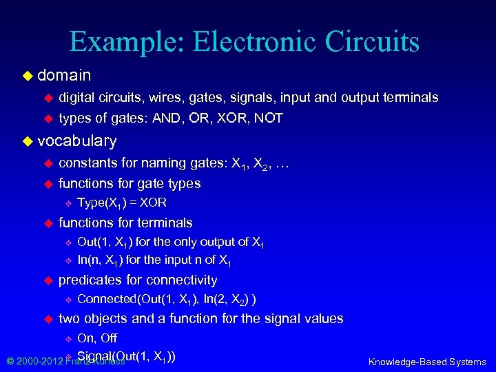 Example: Electronic Circuits u domain u u digital circuits, wires, gates, signals, input and