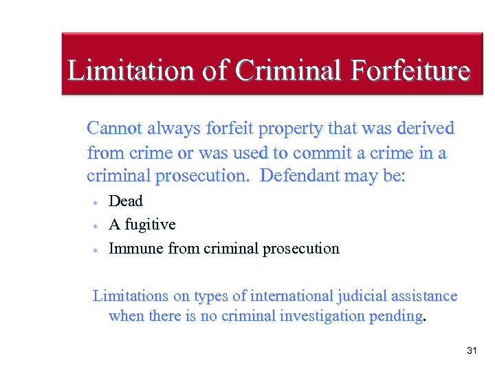 Limitation of Criminal Forfeiture Cannot always forfeit property that was derived from crime or